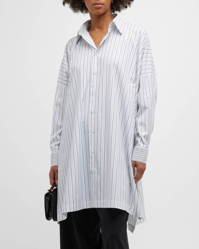 Wide Longer-Back Shirt With Collar and Side Slits- Very Long